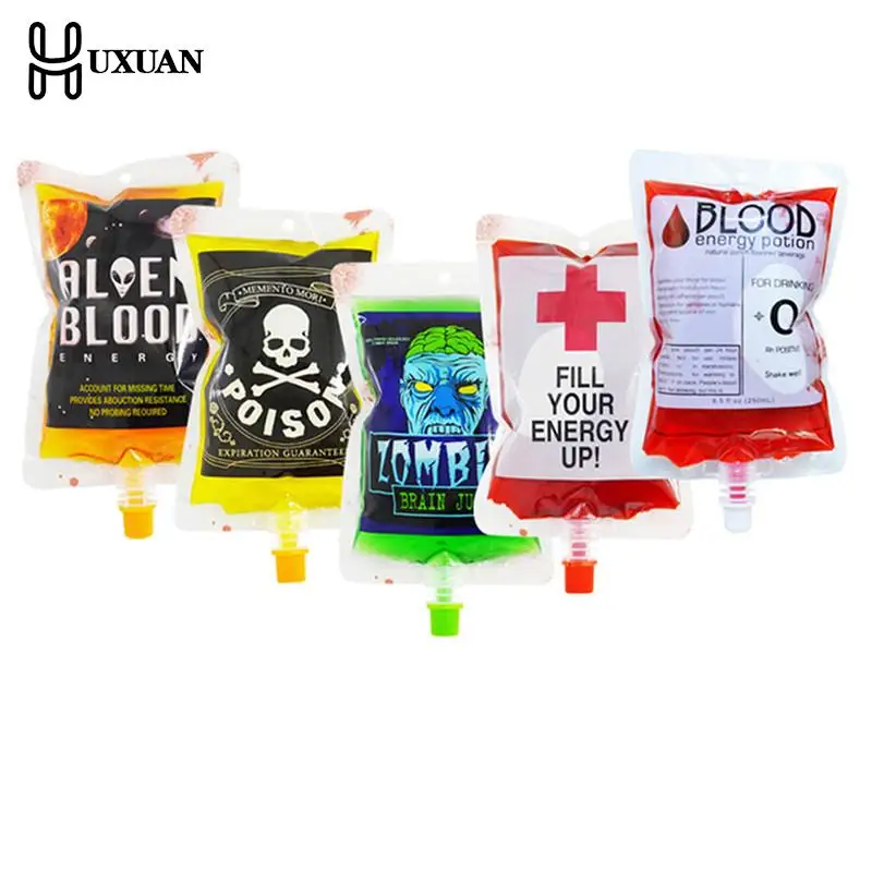 10pcs 150/250ml Halloween Cosplay Drink Container Bag Vampire Blood Pouch Props Zombie Beverage Drinks Bags Food Class PVC