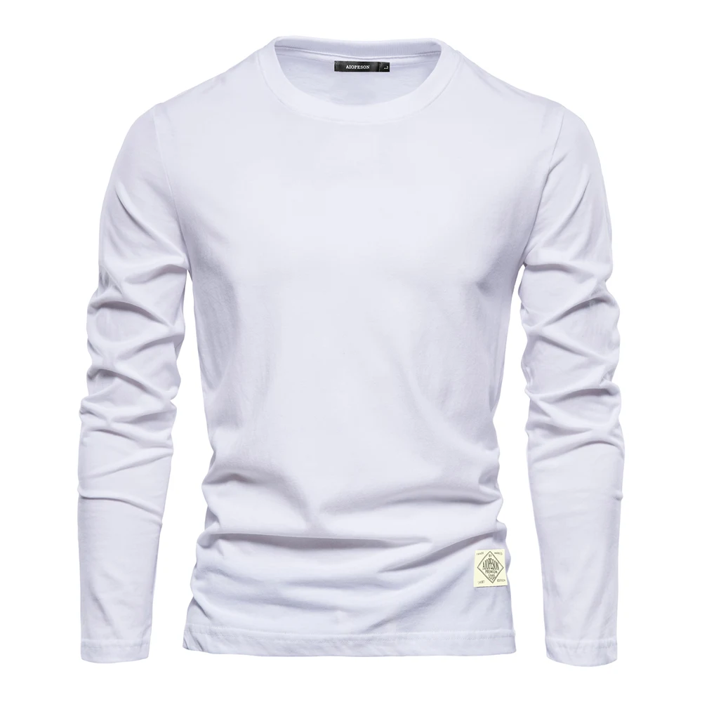 Men‘s T-shirts 100% Cotton Long Sleeve Casual Tops Solid Color High Quality Backing T-Shirt Spring Autumn Classic Men Clothing 2