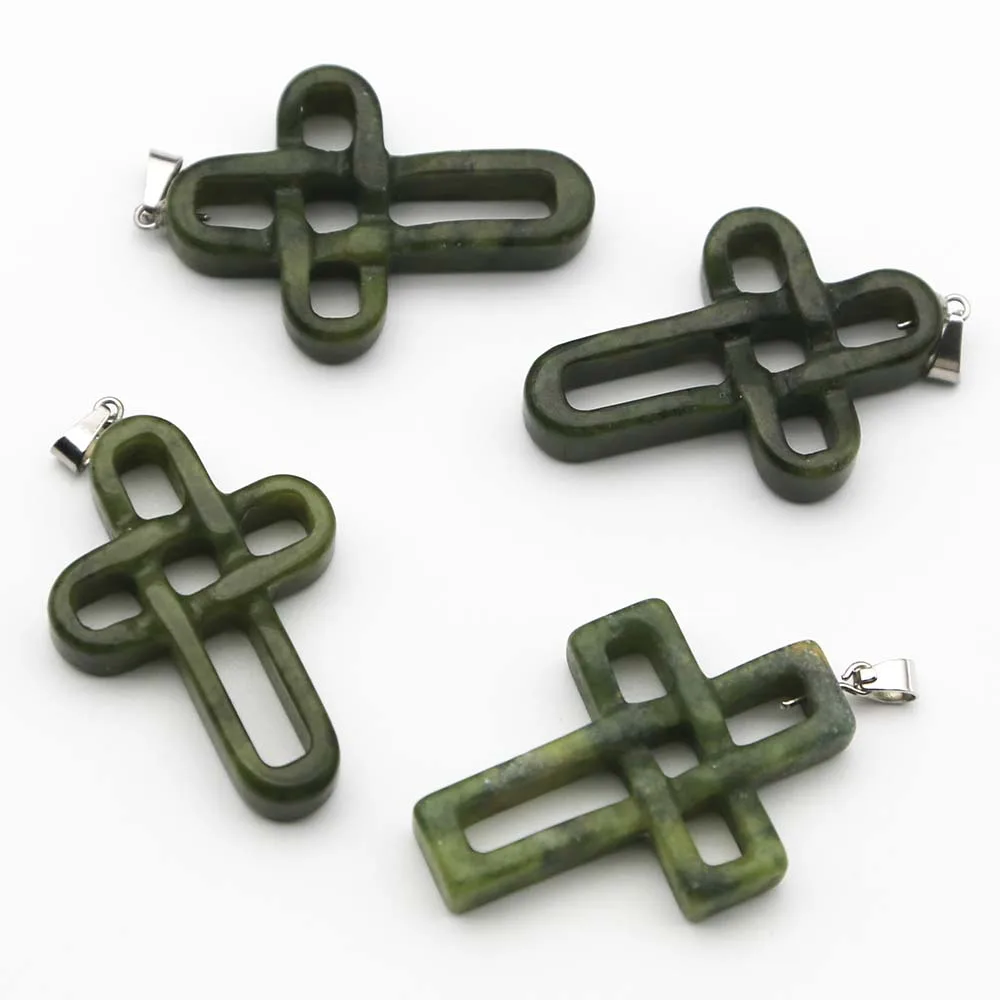 

High Quality Natural Stone Hollowed Out Cross Necklace Pendant Mineral Healing Charms New DIY Jewelry Accessories Wholesale 8Pcs