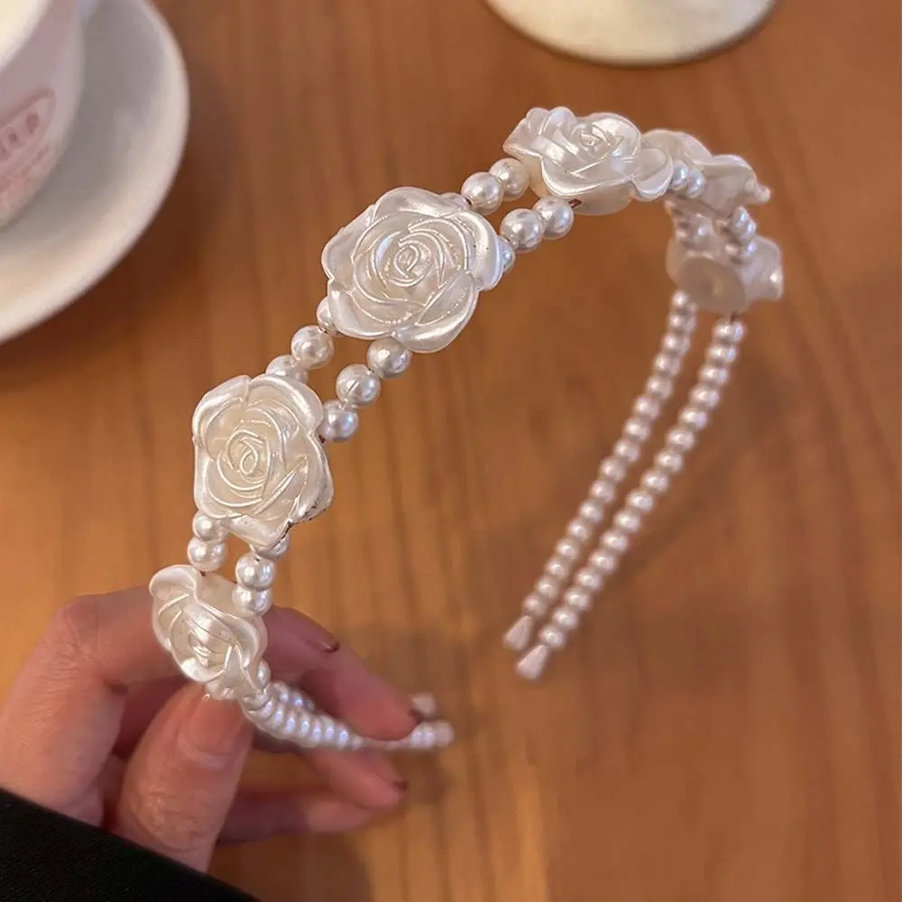 

Simple Holiday Hair Decoration Girls Gift Hair Accessories Korean Style Women Headband Double Pearl Headband Rose Hair Hoop