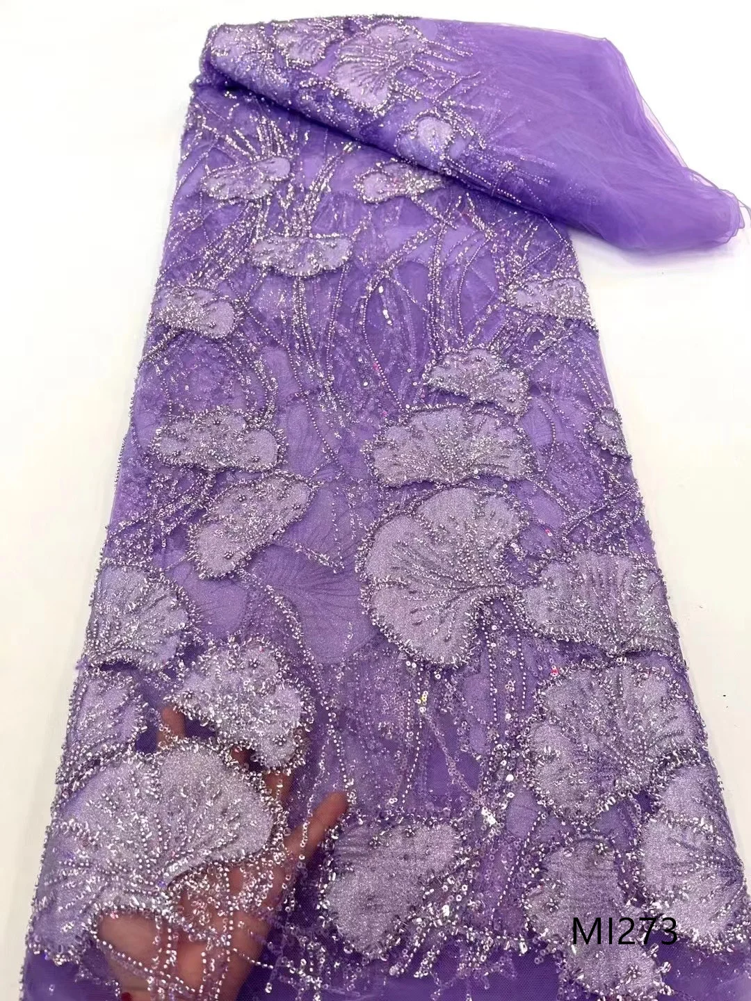 

Exquisite floral sequins embroidered fabric, pearl tube embroidered wedding dress embroidered fabric, embroidered lace fabric