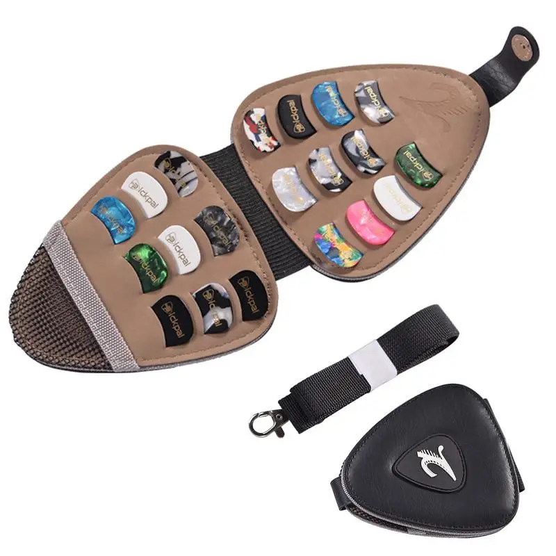 

Rustic Leather Guitar Pick Holder Keychain Plectrum Key Fob Cases With 20 Guitar Picks PU Leather Pick Holder Case For Bass