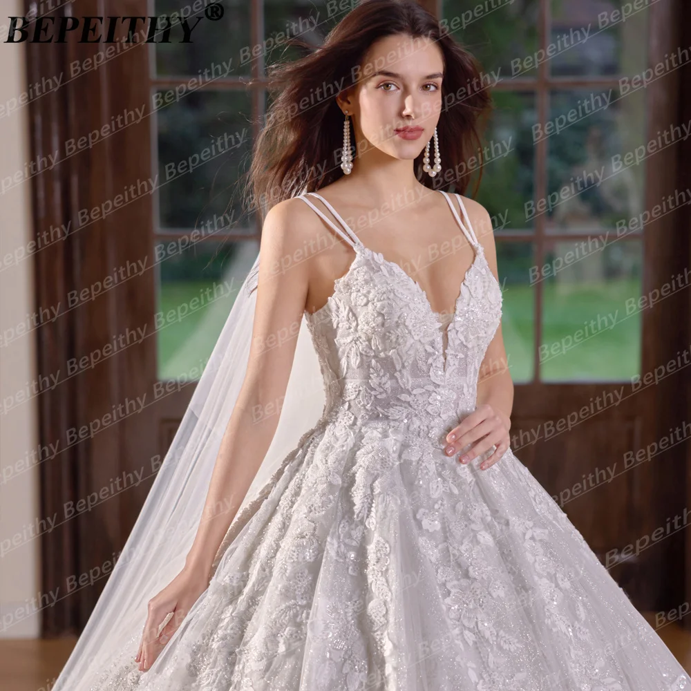 BEPEITHY Customizd V Neck Princess Wedding Dresses For Women 2026 Plus Size Bride Glitter Ball Gown Bridal Vestidos De Novia