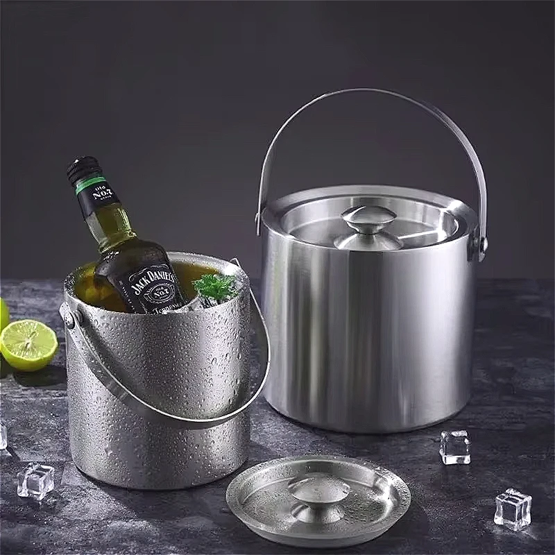 2.0L/3.0L Ice Bucket with Lid Strainer Tong Double Walled Stainless Steel Insulated Ice Bucket Container Cooler Bar Tools