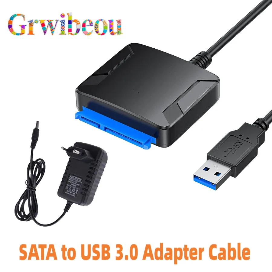 Câble adaptateur USB 3.0 pour disque dur SSD HDD 2.5 "3.5", convertisseur externe 5Gbps avec adaptateur d'alimentation 12V, convertisseur USB 3.0 vers SATA