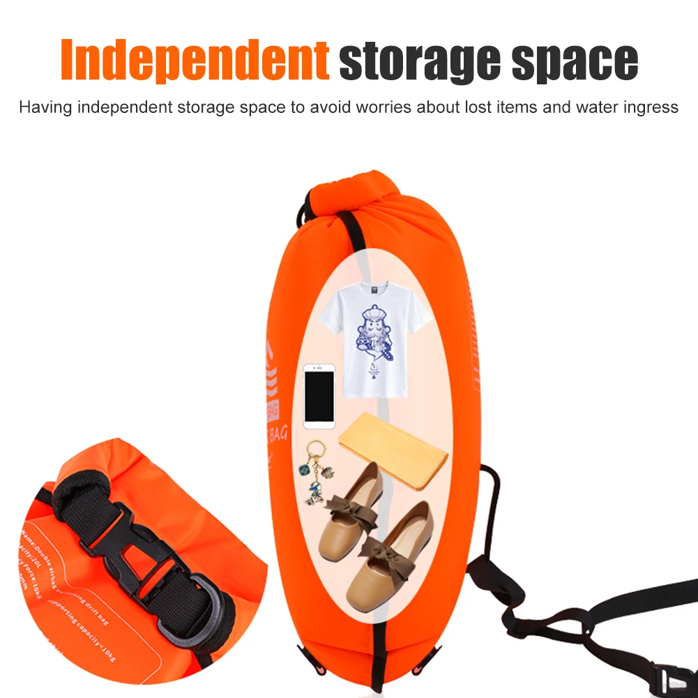 20L Inflatable Open Swimming Buoy Tow Floating Bag Double AirBags Water Sport Life Saving Swim Buoy Pool Inflated Air Drying Bag swimming buoy