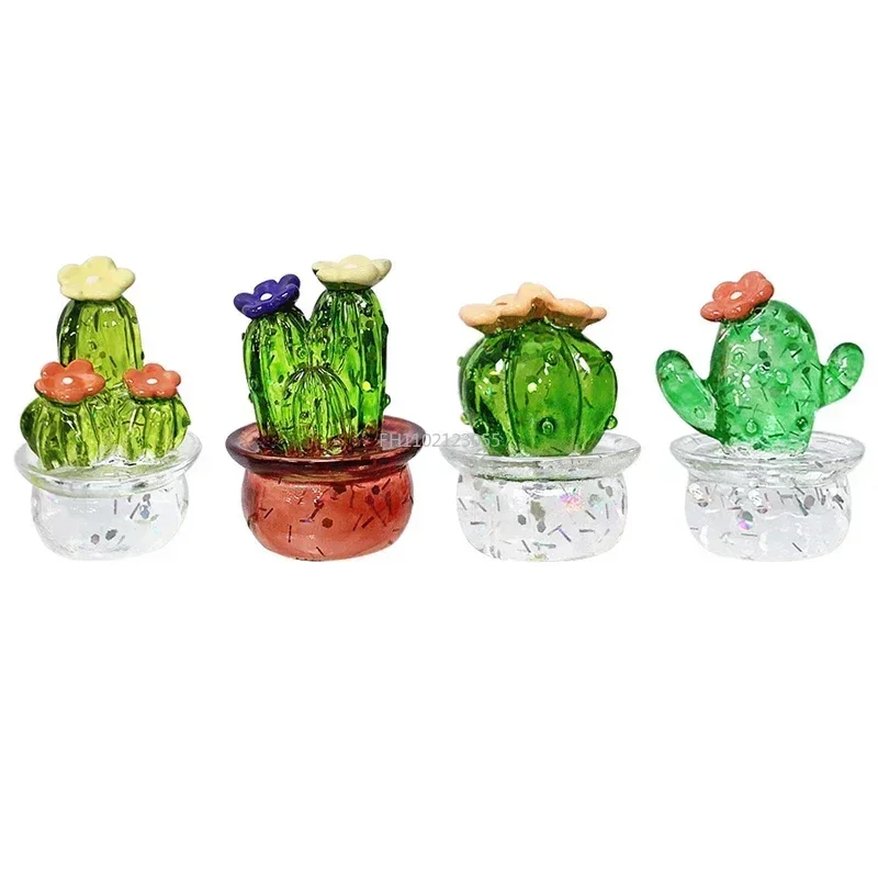 4pcs/1pcs Mini Cactus Figurines Ornaments Cactus Bonsai Decor Sculptures and Figurines Desktop Ornament Car Home Decoration