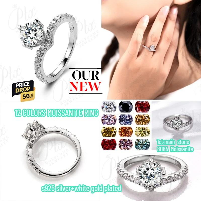 1CT 925 Sterling Silber 8H8A Moissanit Ring 12 Farben Runde Edlen Schmuck Geburt Steine Hochzeit Geschenk Frauen Ring 925 Silber Ring