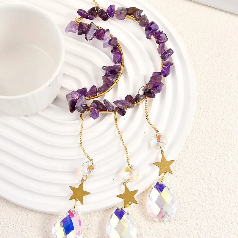 Crystal Pendant Natural Crystal Pendant Moon Chime Crystal Pendant Chime Wedding Party Decorations