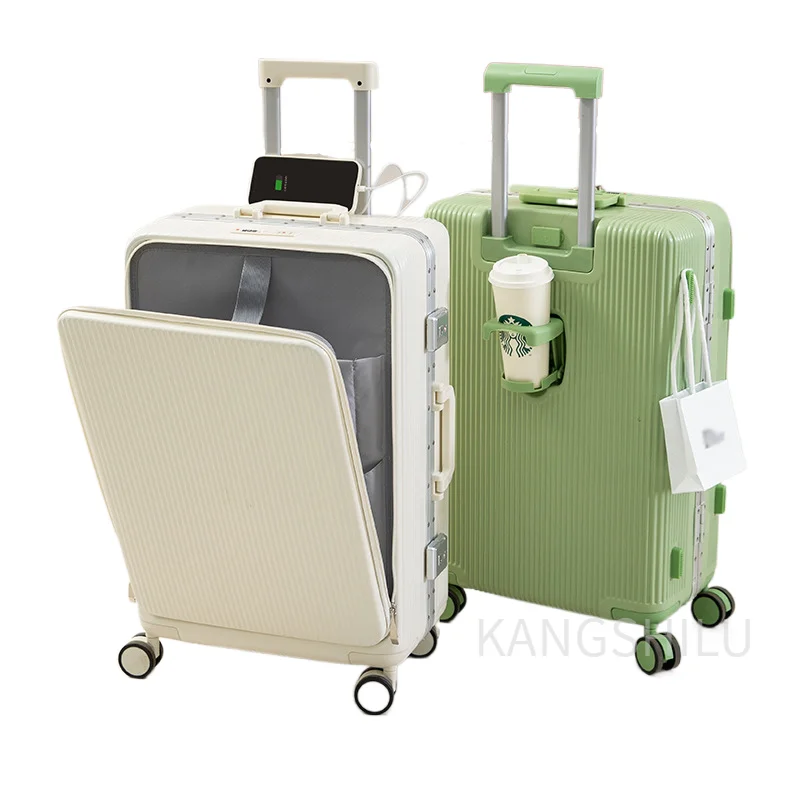 New Carry-on Suitcase 20''22''24''26''-Inch Aluminum Frame Front Opening Suitcases On Wheels Travel Trolley Case Rolling Luggage