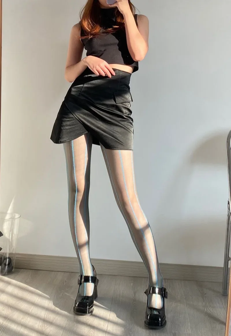 Vintage Sexy Black Vertical Stripes Pattern Stretchy Tights Pantyhose Women's Stockings Gothic Clothes Sexy Women's Underwear