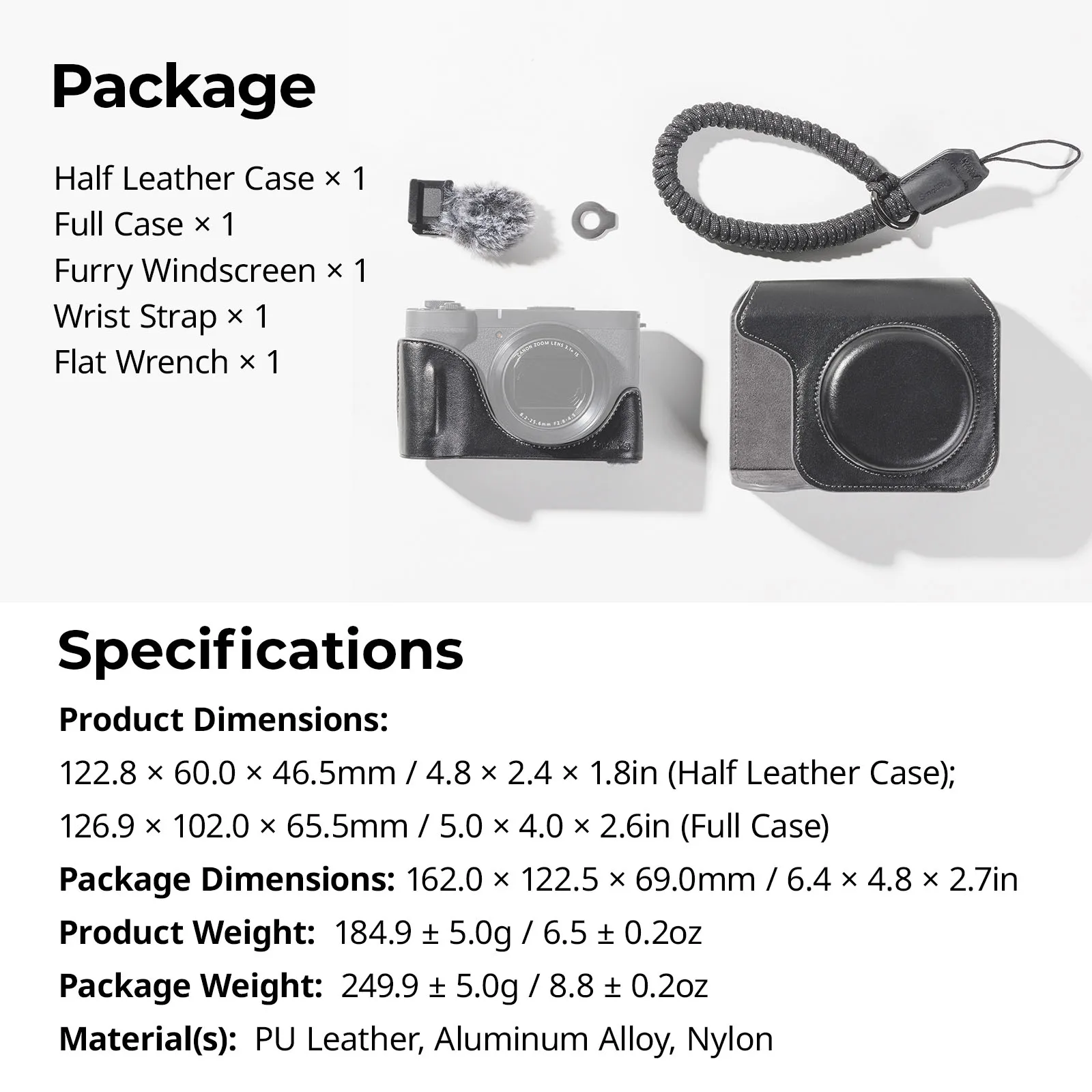PowerShot V1 Camera Leather Case Kit for Canon PowerShot V1, with Wrist Stra & F