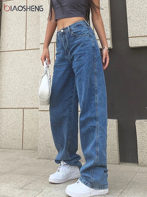 Baggy Jeans Woman High Waist Mom Jeans Denim Straight Leg Pants Loose Long  Big Casual Wide Trousers Blue Washed Streetwear - Jeans - AliExpress