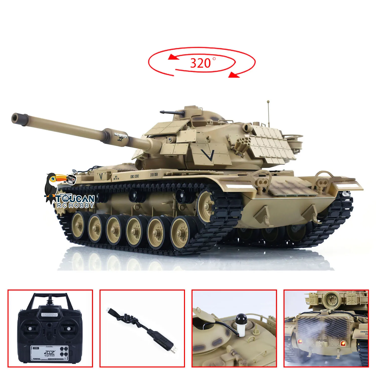 Tongde Model 1/16 RTR RC Battle Tank M60A1 ERA USA Remote Control BB Infrared Battle Toy RTR 320° Model Tank Toys for Boys 3