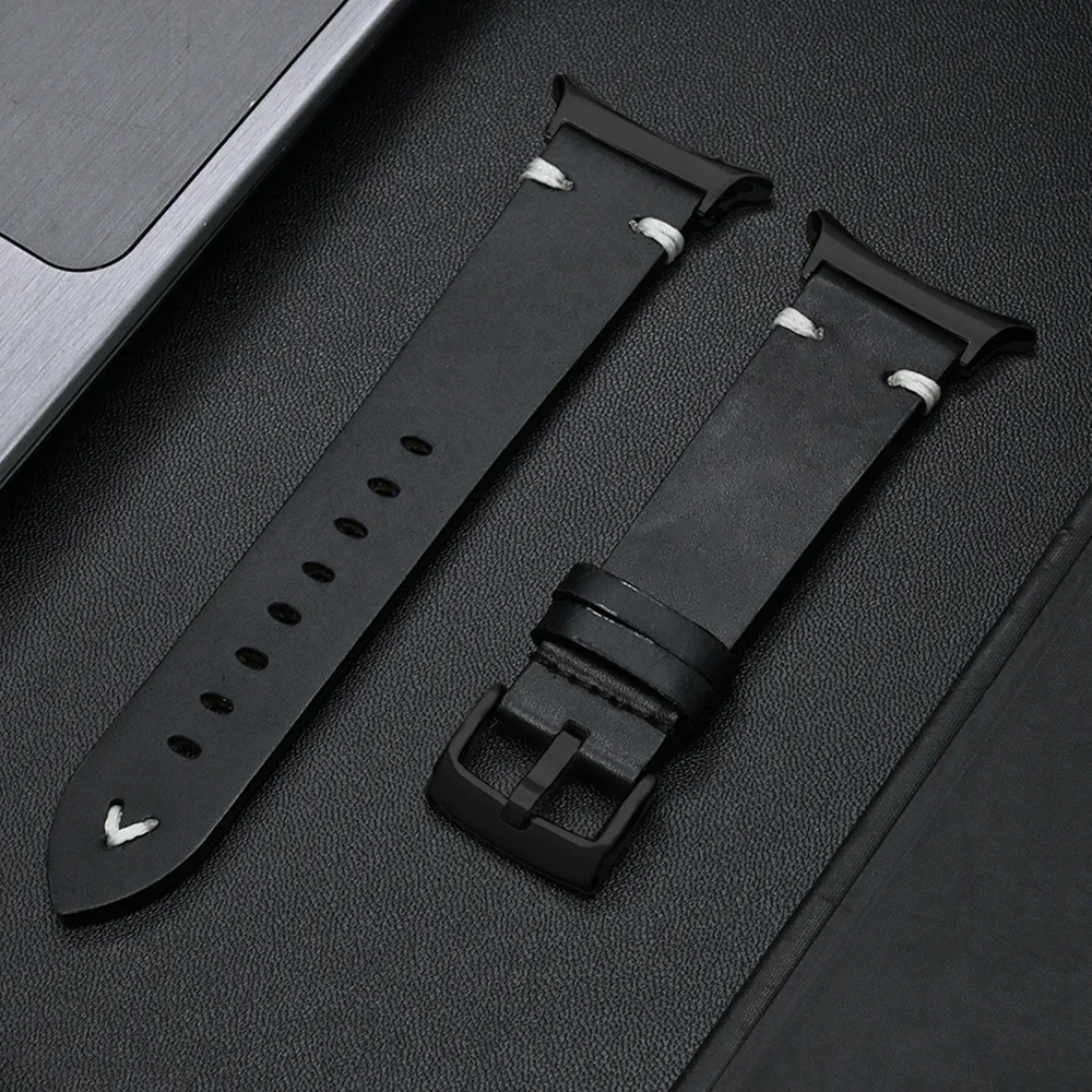 Luxury Genuine Leather Breathable Watch Strap with Curved End Bracelet