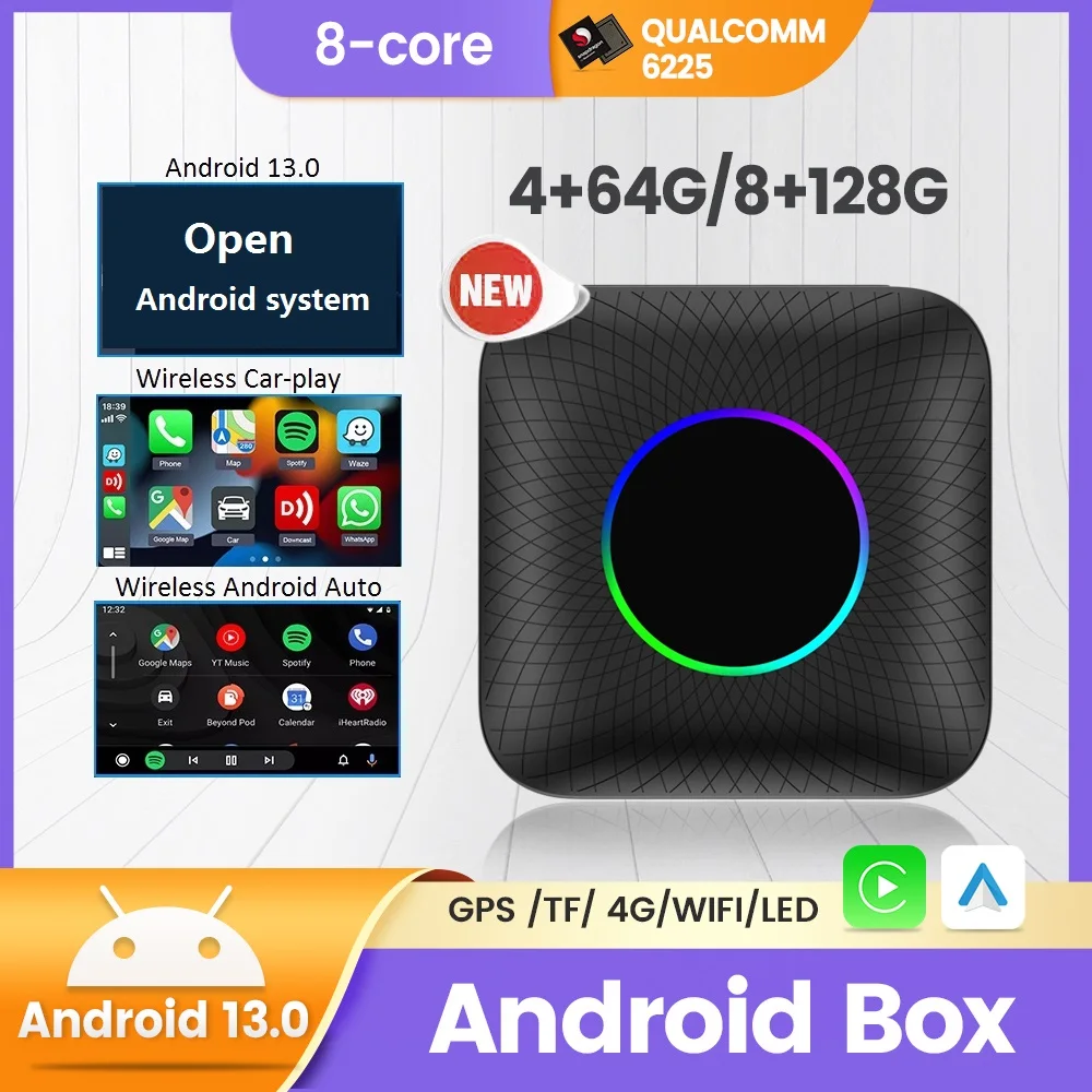 

Android 13 Qualcomm 6225 Ai TV BOX Plug and Play, беспроводной автомобильный адаптер для Benz VW Toyota Kia Hyundai Volvo