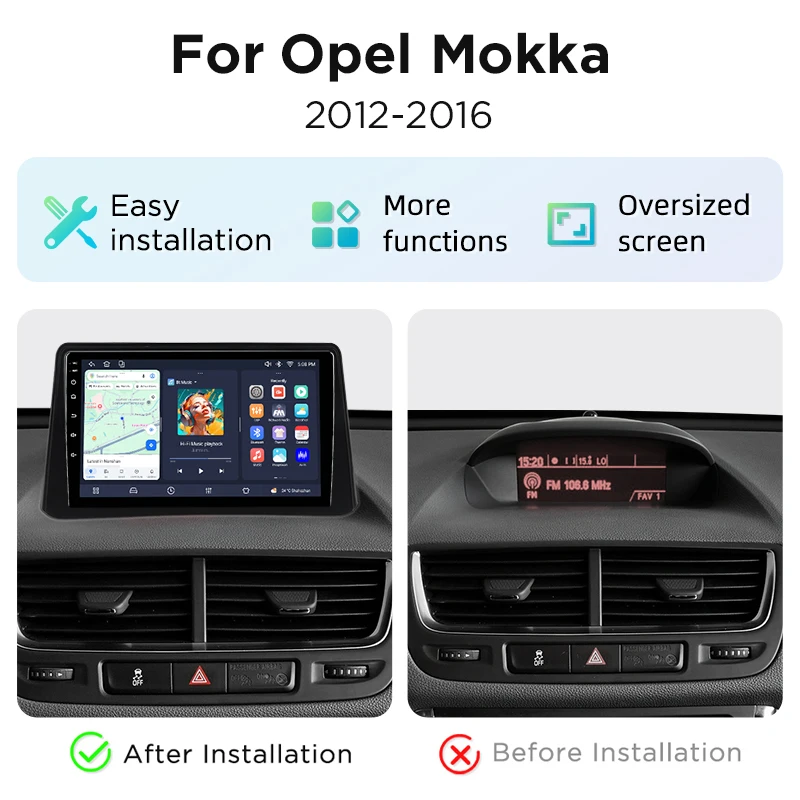 Radio para Auto Junsun de 8 Núcleos con 4G WiFi para Opel Mokka 2012 2013 2014 2015 2016, Pantalla IPS, CarPlay, Android Auto, GPS, Navegador, Estéreo, SWC, BT, FM, AM, RDS, DSP, 2Din, Mirror Link, Reproductor Multimedia, Chat de Voz con IA, Cámara 360 Opcional, Actualización OTA, Unidad Principal 2