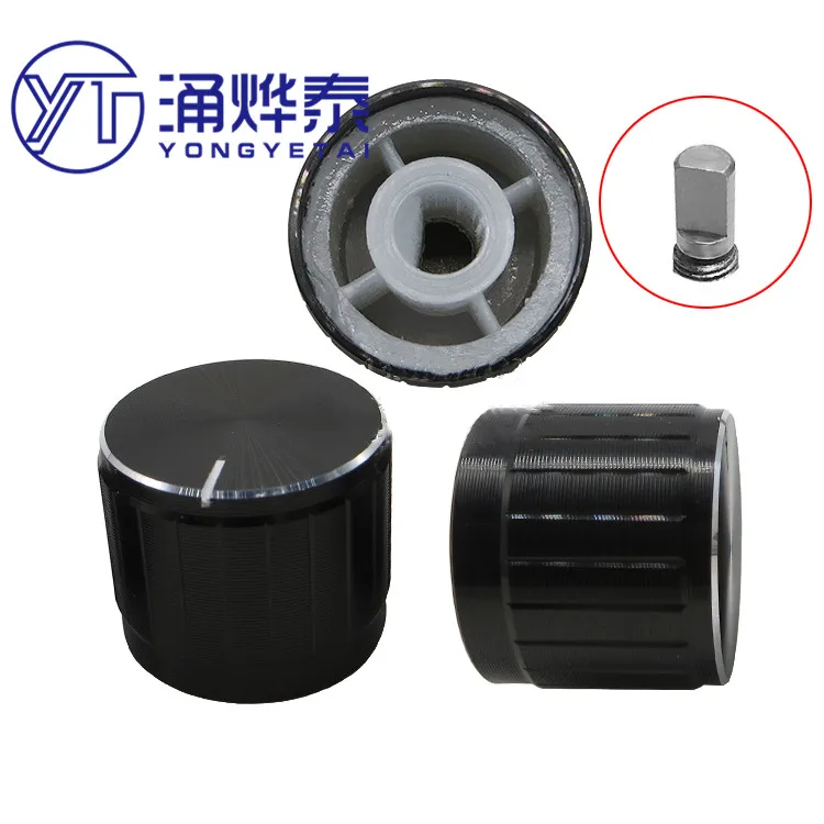 YYT 5PCS Aluminum alloy black Silver and white bright edge 21*17MM potentiometer knob cap encoder D-hole half shaft