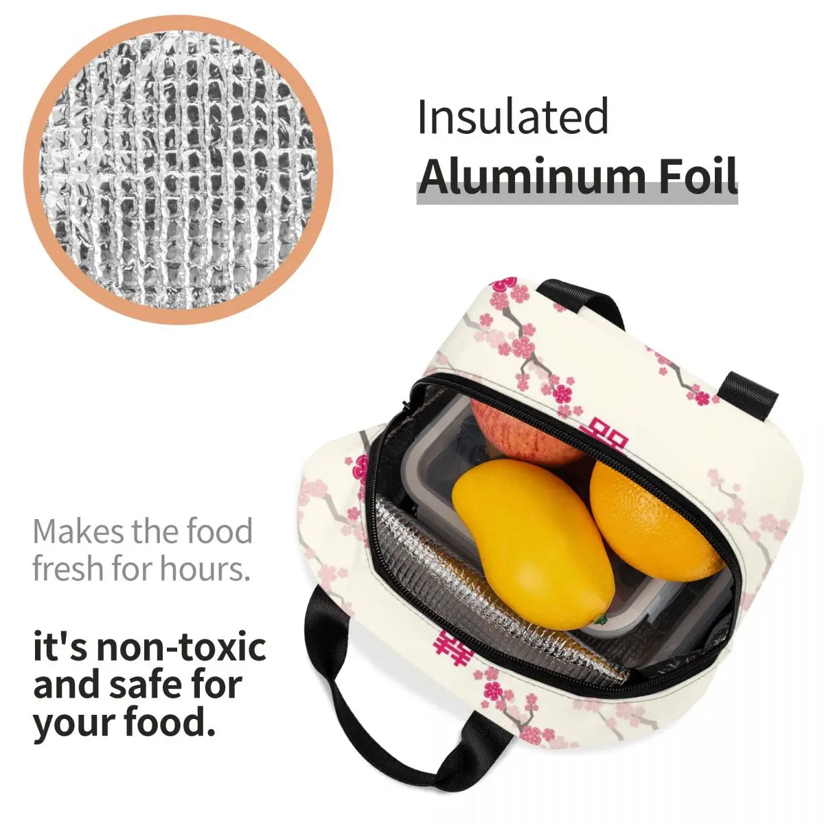 Japanese Sakura Cherry Blossoms Insulated Lunch Bags for Women Resuable Thermal Cooler Flowers Bento Box Kids School Children for lunch bag,bento bag,cooler bag