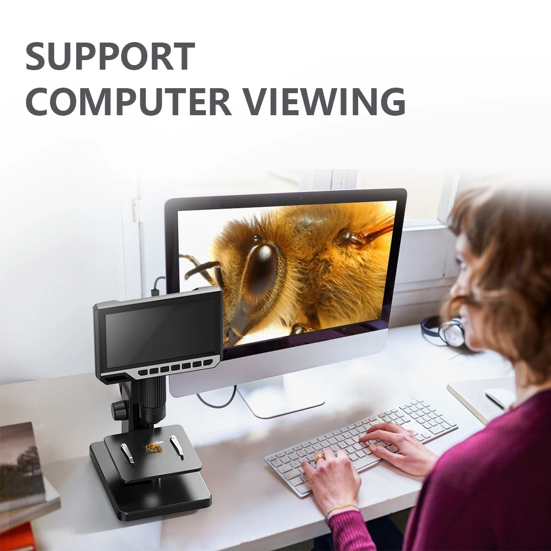 G2000 디지털 비디오 현미경 돋보기 2000X 12MP 7 인치 IPS 1080P 전자 납땜 용 생물 현미경 카메라