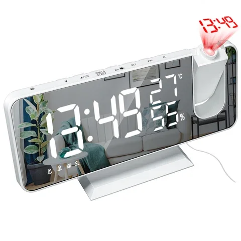 

Projector Alarm Clock Alarm Clock FM Radio with Mirror Screen for Bedroom USB Wake Up Time Projector Snooze Function for Home