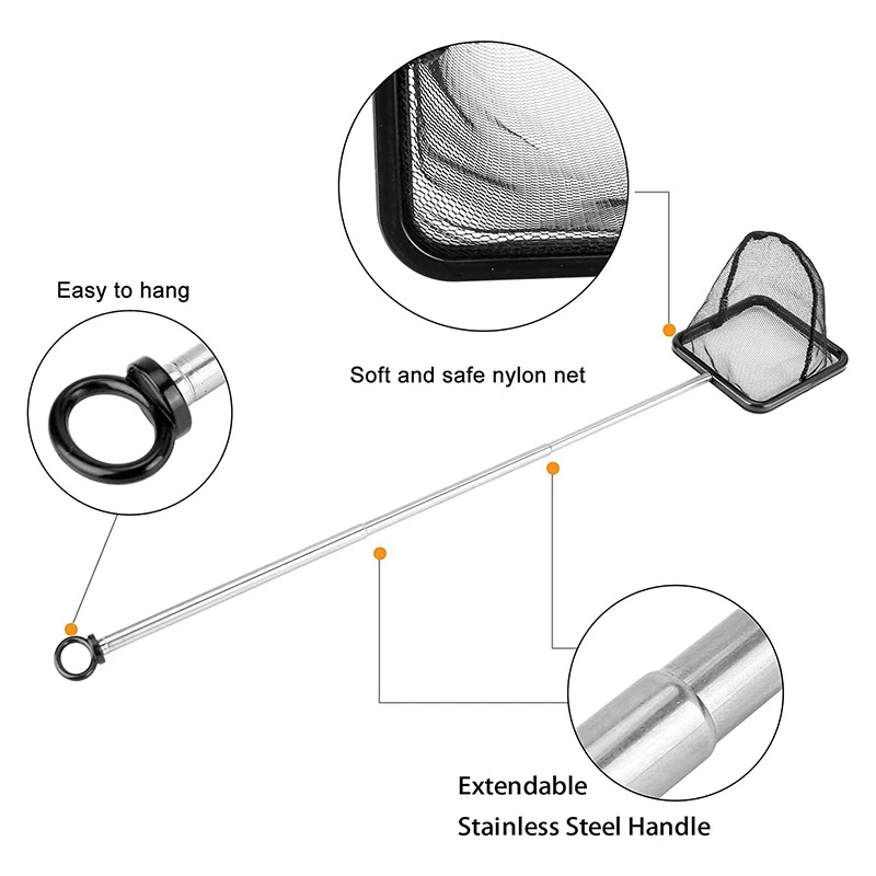 Aquarium Fish Net With Extendable Stainless Steel Long Handle Fine Mesh Fish Net For Tank fish net