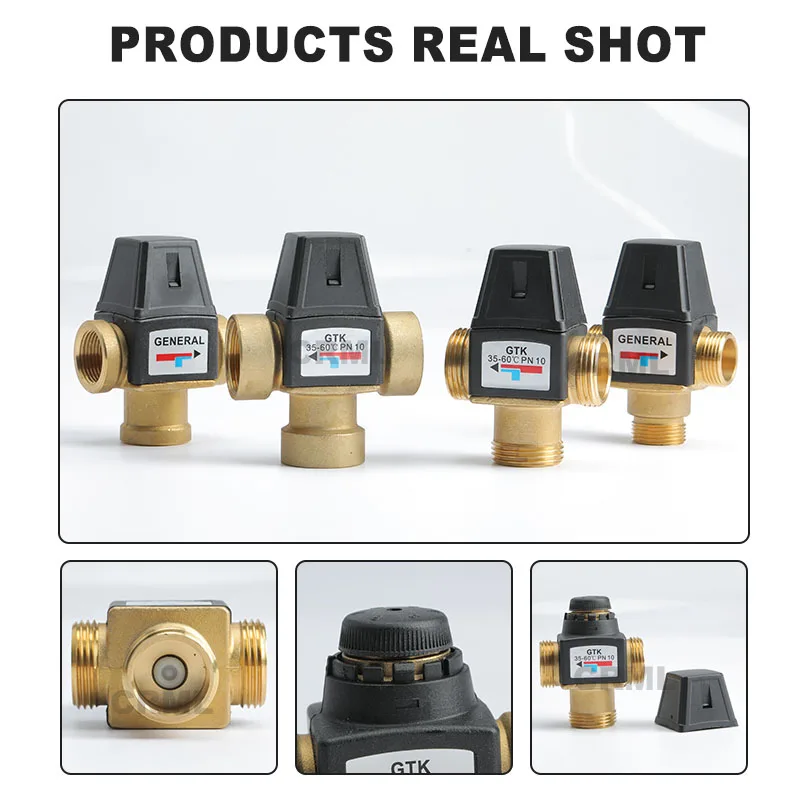 3 Way Thermostatic Mixer Valve DN20/25 Female/Male Thread Brass Thermostatic for 3/4" 1" Solar Water Heater Thread Mixing Valve