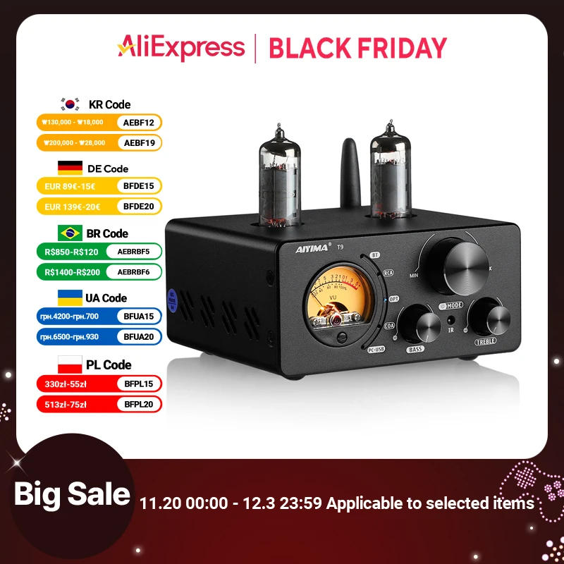 AIYIMA Audio T9 Bluetooth 5.0 Vacuum Tube Amplifier USB DAC Stereo