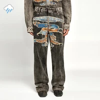 24FW Heavy Fabric Y/PROJECT Jeans Men Women High Street Vintage Washed Black Patch Embroidery Denim Pants Oversized Trousers 1