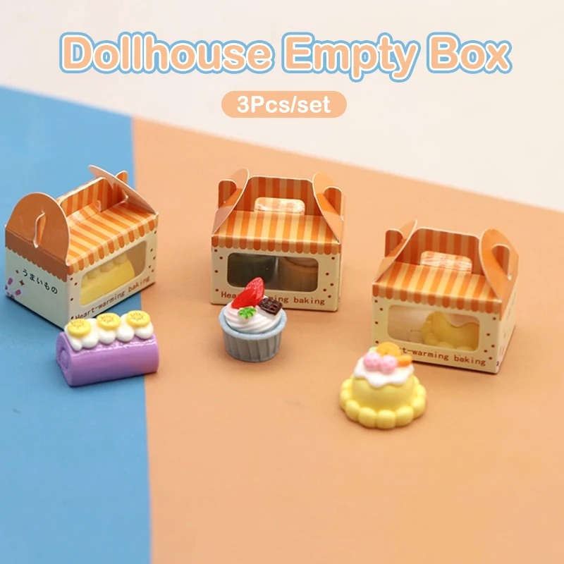 3Pcs 1:12 Dollhouse Miniature Dessert Box Cake Toast Packing Box Doll House Decor Toy(Only Box) 3pcs cake moulds springform pan