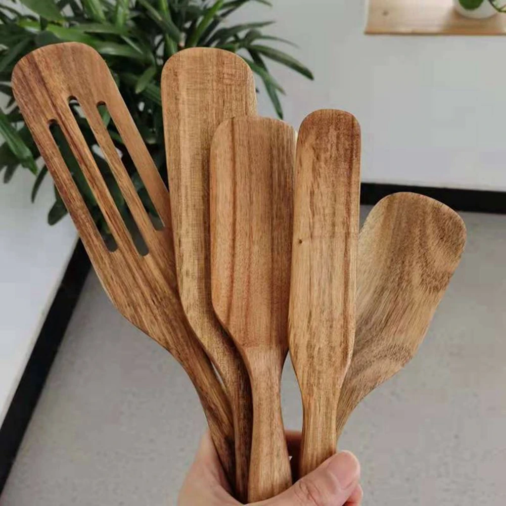 Contracted Acacia Wood Turner Wooden Long Handle Sauce Spatula Family Durable Cooking Wooden Shovel Kitchen Mixing Tools cooking spatula kitchen cooking utensils