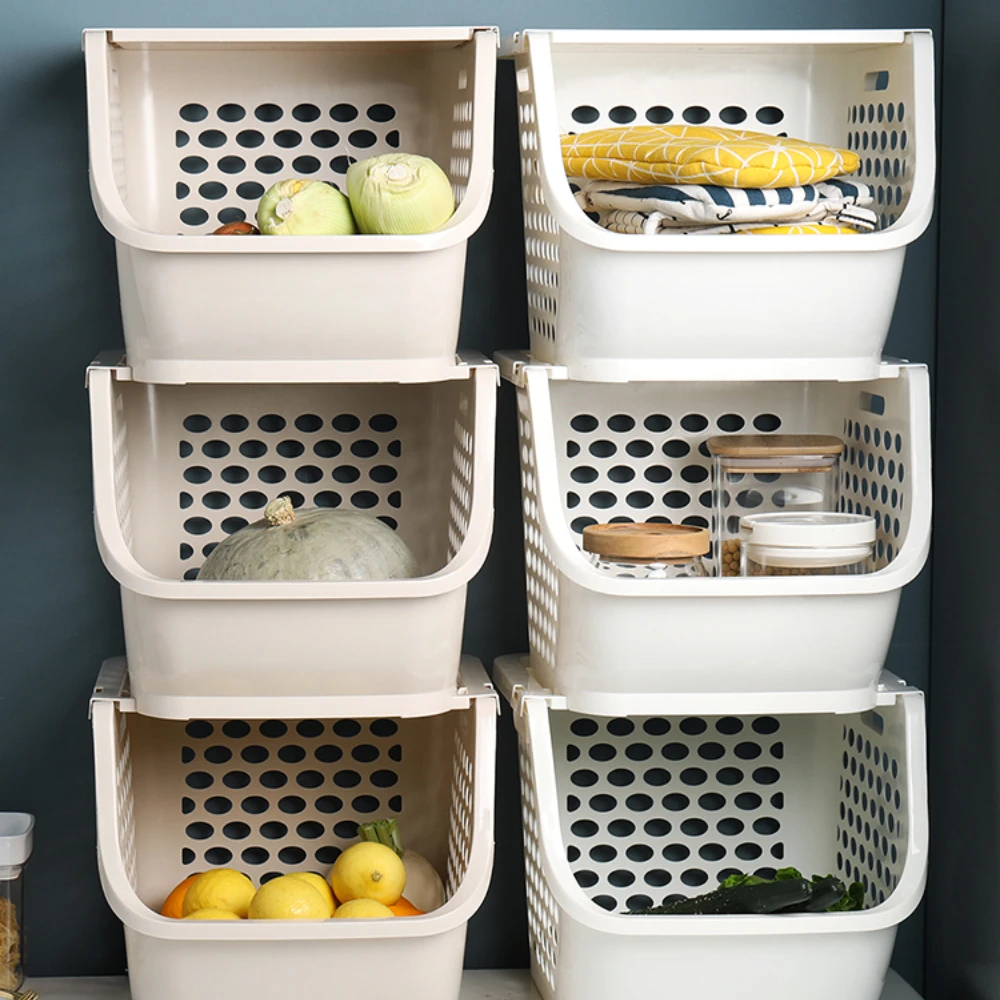 Kitchen Fruit and Vegetable Basket Stackable Storage Basket Desktop Snack Toy Storage Rack Sundries Plastic Storage Basket