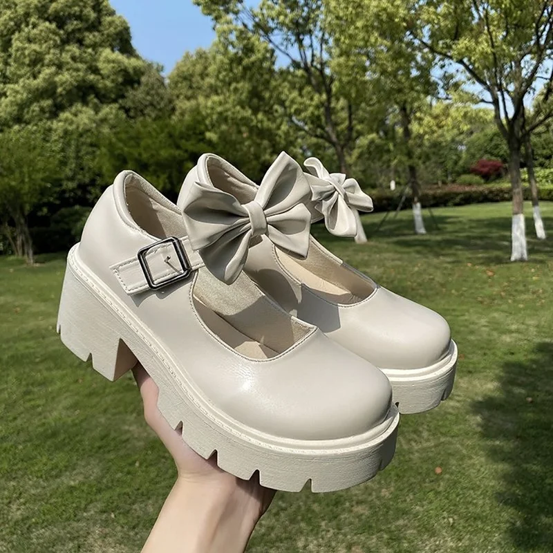 2022 New Shoes Women Japanese Style Vintage Soft Sister High Heels Waterproof Platform College Student Cosplay Costume Shoes
