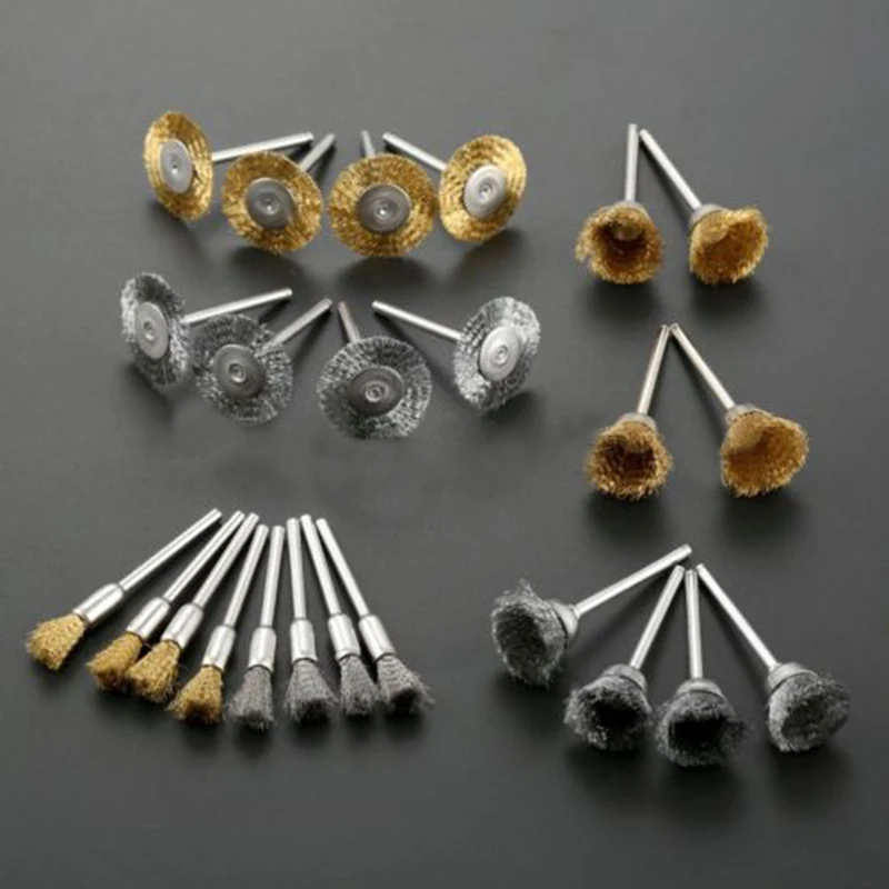 9pcs Brass Steel Wire Wheel Brush Polishing Grinder Accessories Rotary Electric Tool Kit For Engraver Steel Polishing Grinding 6