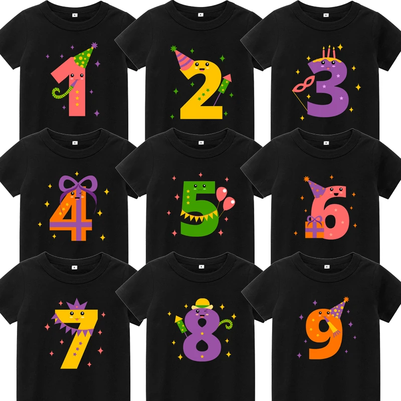 

Girl Birthday Cartoon T Shirt for Girls Tshirt Number 1 2 3 4 5 6 7 8 9 Graphic Kids Boys Girls Tops Summer Short Sleeves Tshirt