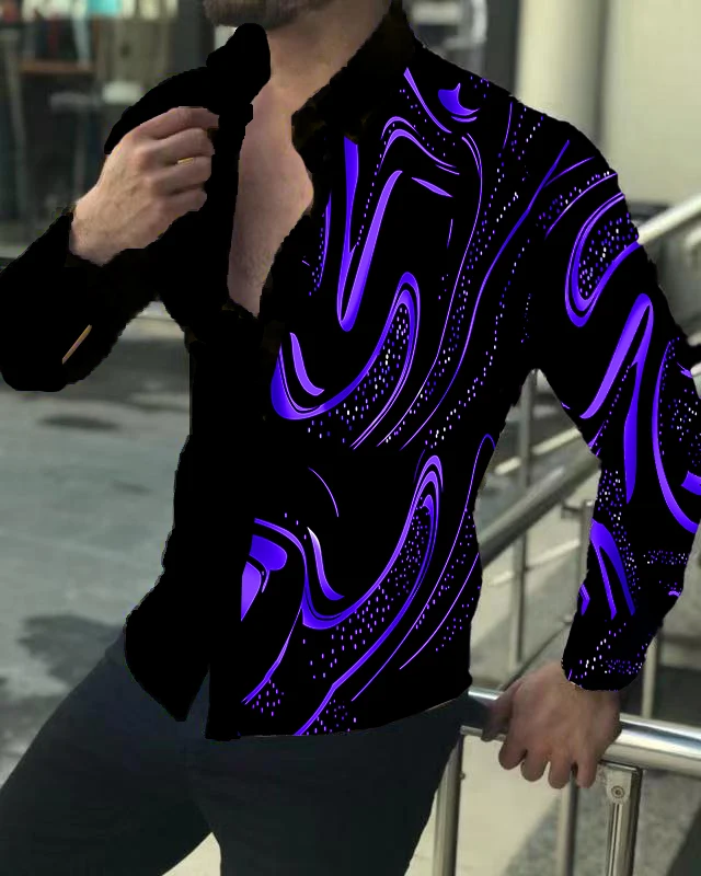 Hawaiian Men's Printed Long Sleeve Shirt, Loose Breathable Oversized Top, Summer Wear, 2023 Cool Animal Print