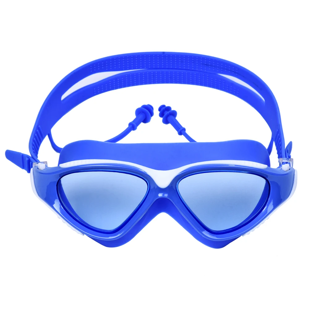 Adult swimming goggles high-definition one-piece earplugs goggles waterproof fog-proof men and women big frame swimming