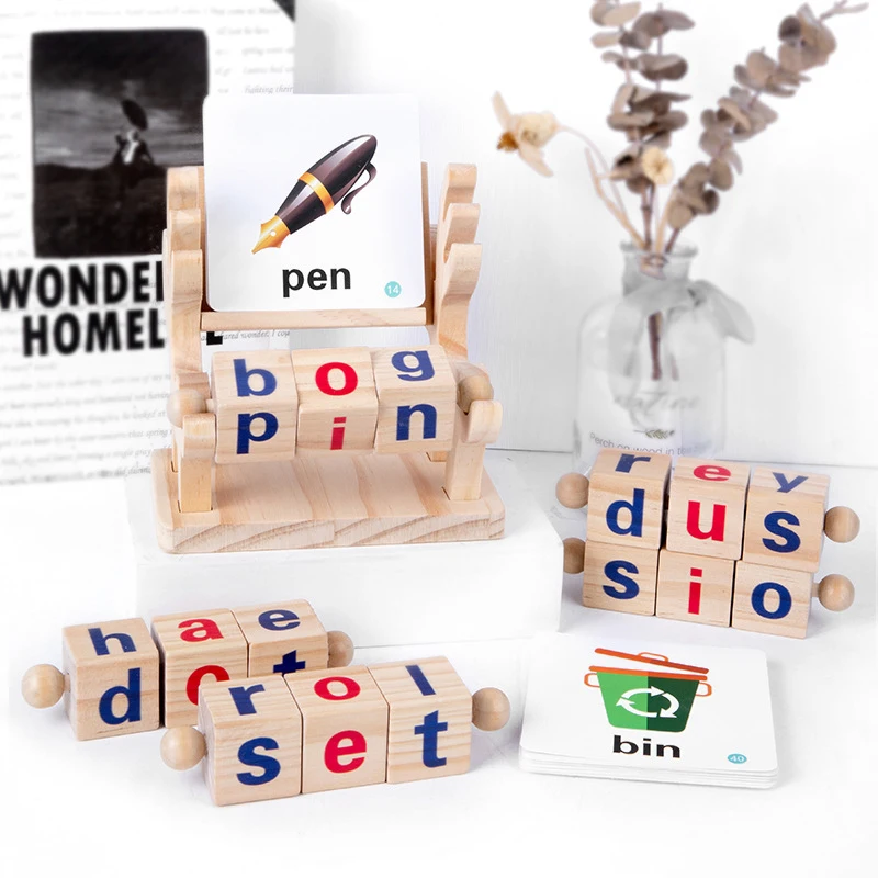 Montessori Wooden Toys Spelling Words Games Letter Learning Fine Motor Training  Early Education Cognition Matching Toy For Kids 3