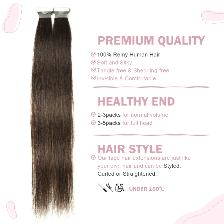 K.S WIGS Tape In Hair Extensions 100% Real Human Hair 10P/20P Invisible Tape Extensions Seamless Pu Skin Weft In