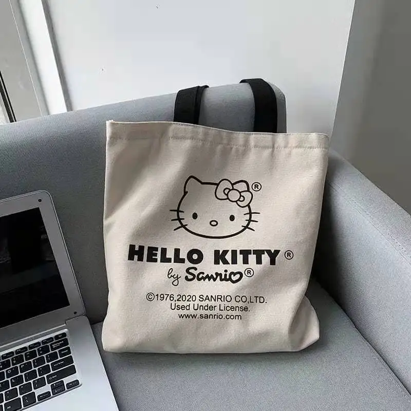 

Sanrio Hello Kitty Women Bag Shoulder Bags Casual Large Capacity Shopper Canvas Letter Fashion Harajuku Zipper Handbag Tote Bag