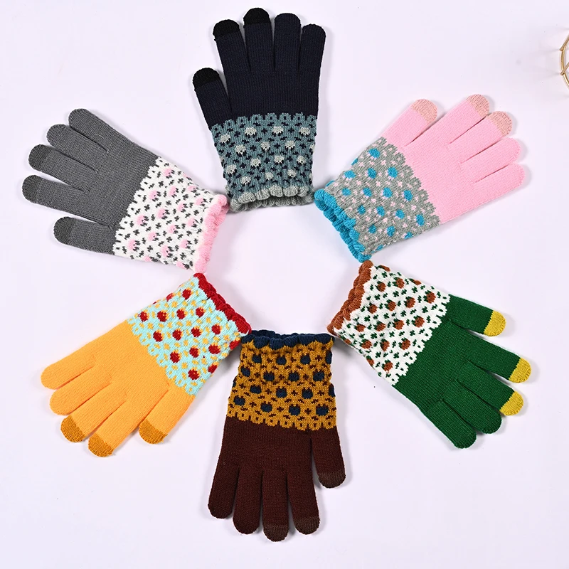 

Женская и мужская теплая фотография Эластичные вязаные варежки с рисунком ананаса, шерстяные варежки на весь палец, женские вязаные перчатки