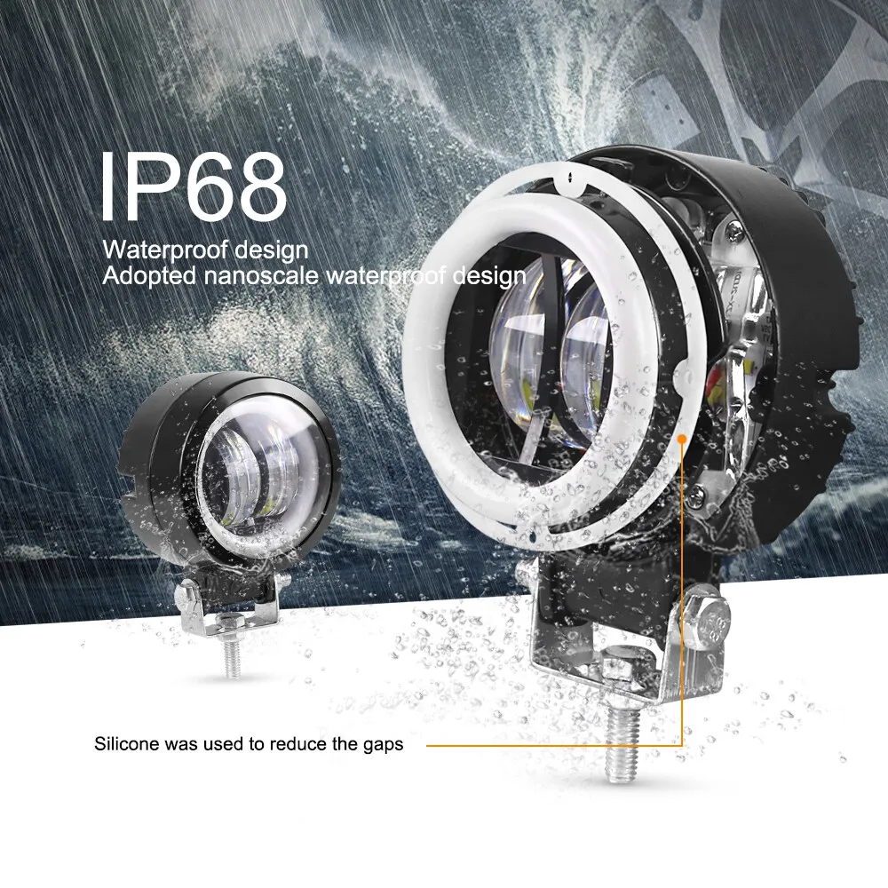 3 Inch 7D Lens LED Work Light Bar Square Car Headlight Halo For Motorcycle Jeeps ATV SUV 12V 24V Angel Eyes Driving Lights