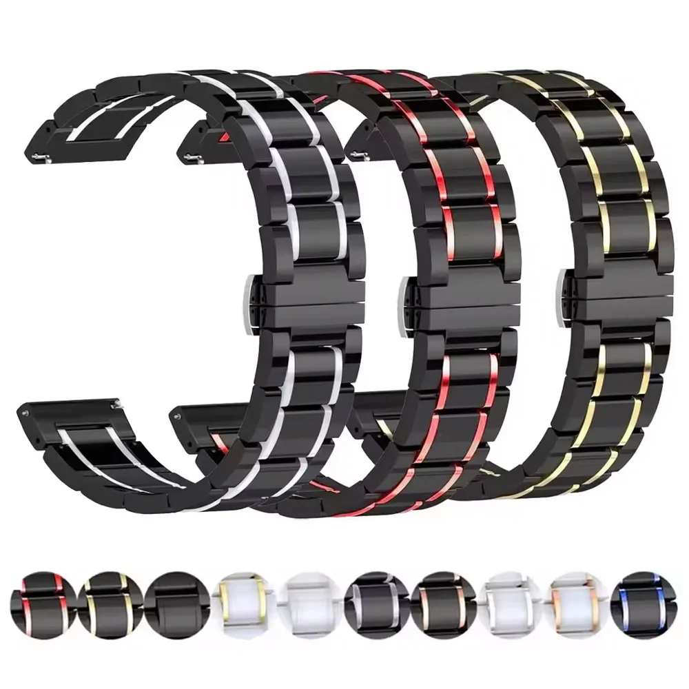 Elegant Ceramic and Metal Wristband, 20mm-22mm,