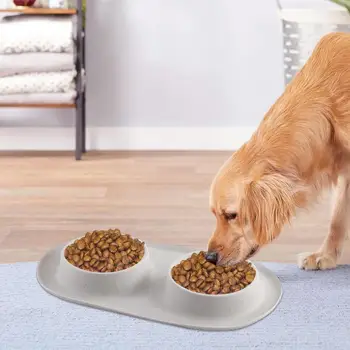 Dog Bowls With Mat Food Feeding Pet Bowl Dog Water Bowls Portable Foldable Dual Feeder Bowl For Small Medium Size Dogs Cats 4