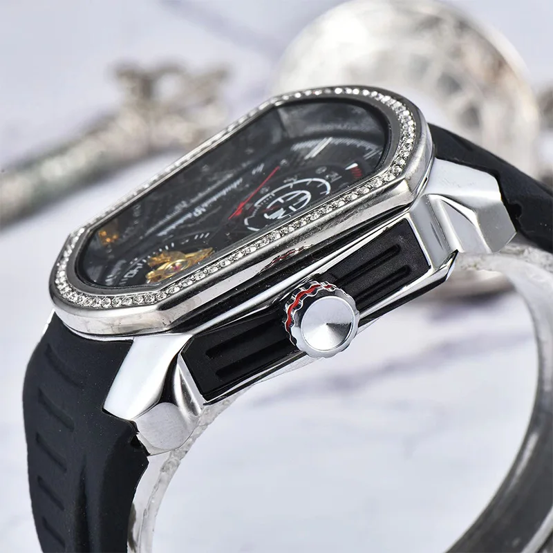 New Model for The Same Tourbillon Flywheel Device Mechanical Men's Wristwatch Waterproof Rubber Watches for Male Diamond Tonneau