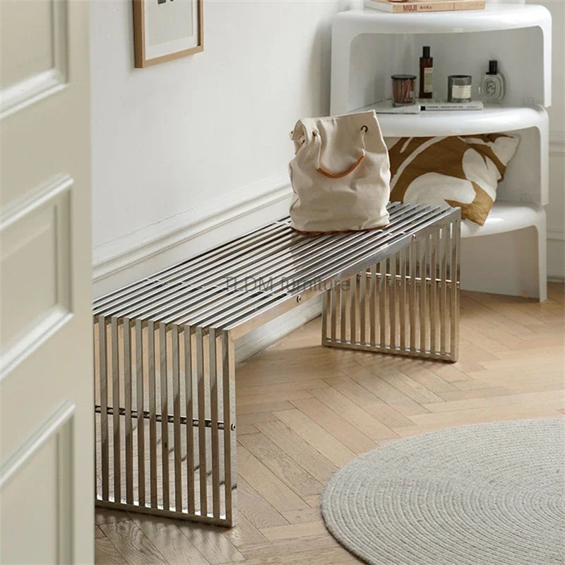 

Nordic Stainless Steel Bench Creative Personality Stool Simple Home Leisure Stool Hallway Porch Shoe Changing Stools Ottomans A