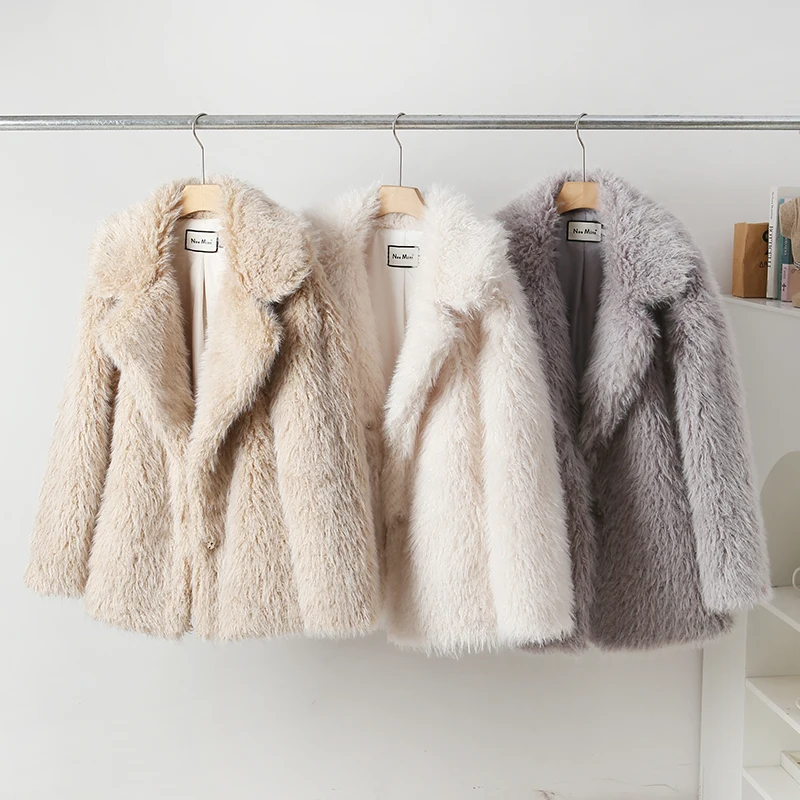 Winter Exclusive Lapel Collar Long Teddy Jacket Coat Women Chic Brand Fashion Cozy Padded Faux Fur Coats Outerwear