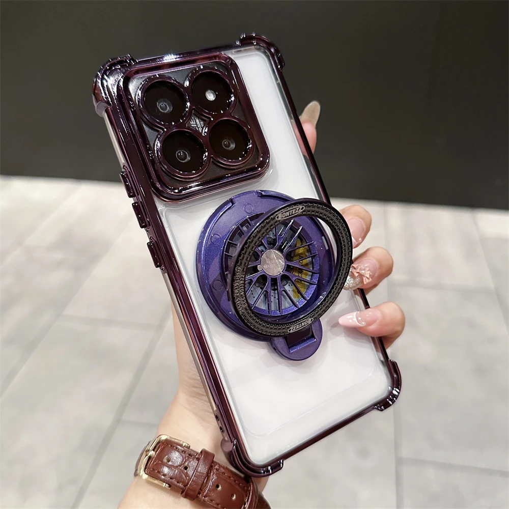 Luxury Plating Magnetic Shockproof Phone Case with Stand and Glass Lens Protection