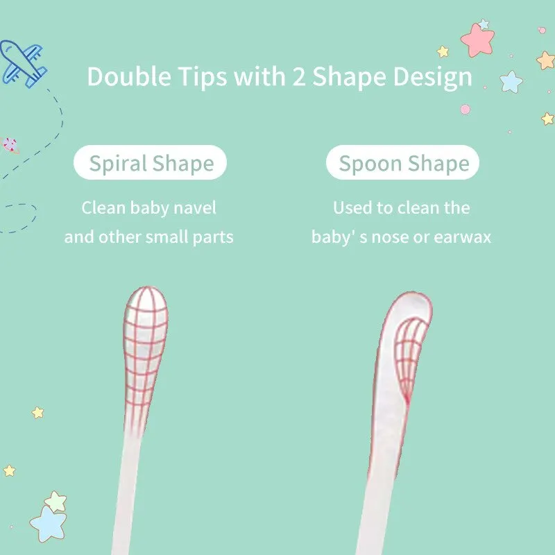 Baby Double-headed Cotton Swab 200Pcs/Box Children Clean Ear Newborn Spiral Head Ear Spoon Head