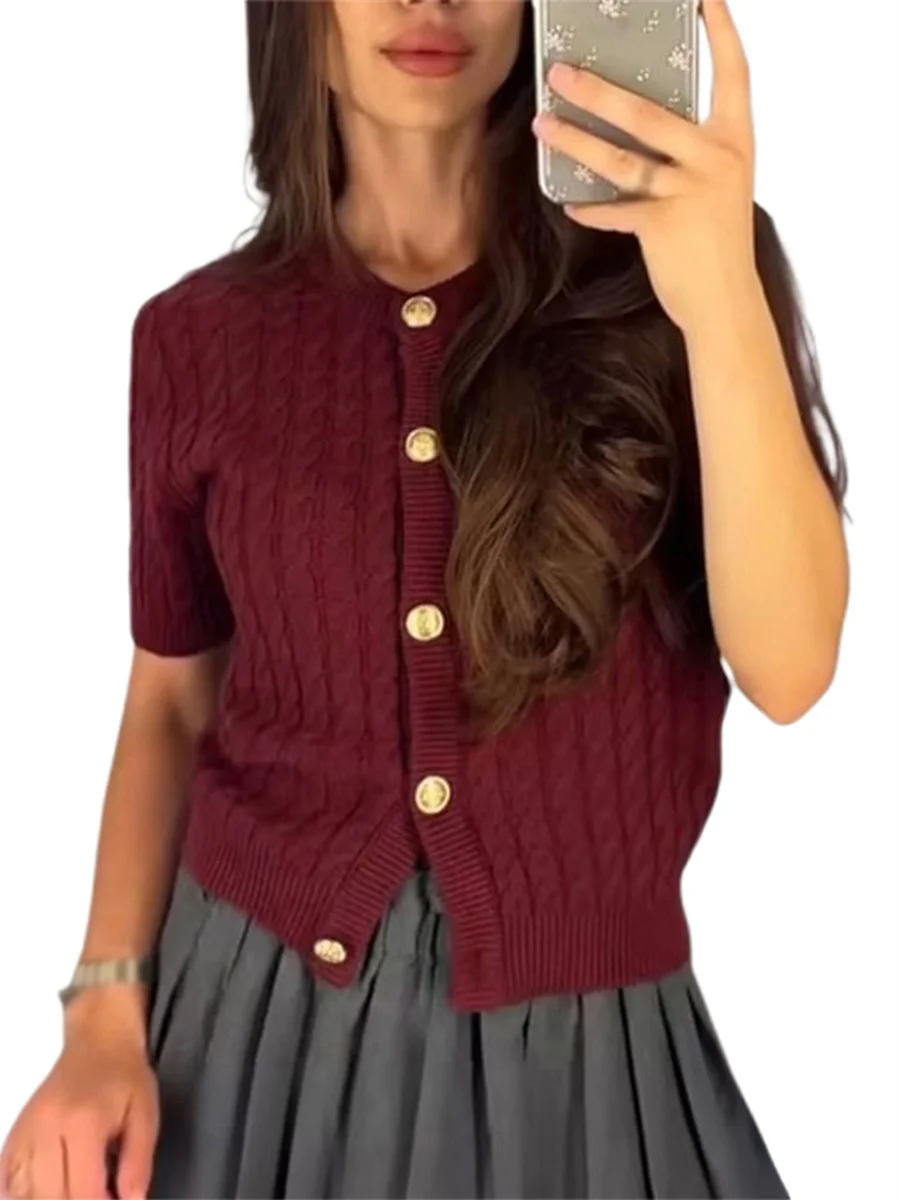 Ladies Chunky Knit Sweater with V-Neckline and Long Sleeves Solid Color Button-up Cardigan for Fall and Winter Fashion